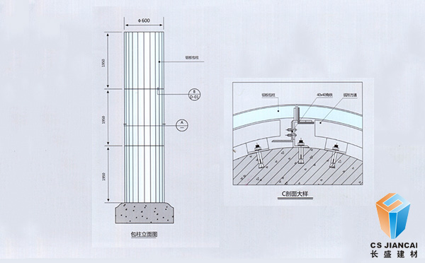 包柱氟碳鋁單板安裝節(jié)點(diǎn)示意圖